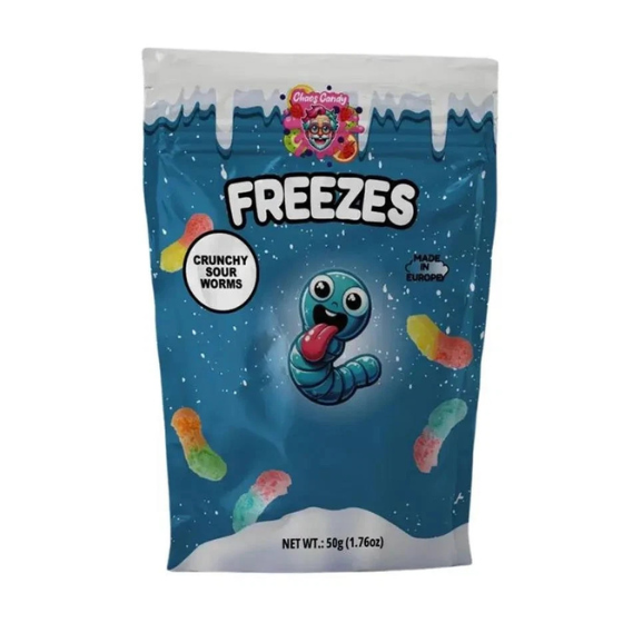 Chaos Candy - FREEZES Crunchy Sour Worms - Blue 24 x 50g
