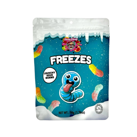Chaos Candy - FREEZES Crunchy Sour Worms - Blue 24 x 50g
